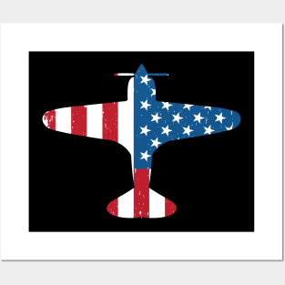 Pilot Airplane American Flag Plane Aviation Posters and Art